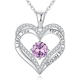 BAUBELLA Birthstone Heart Necklace for Women Wife Girlfriend Mom Daughter Gifts S925 Silver Jewelry For Anniversary Rose Gold Gifts For Birthday Christmas Mothers Valentines Day