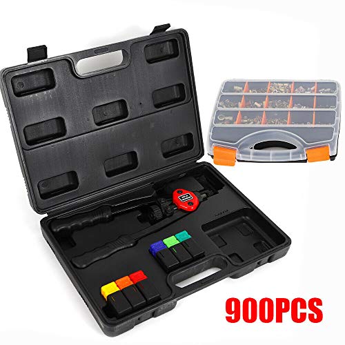 DONNGYZ Portable Hand Rivet Nut Tool, 900PCS Stainless Steel Ribbed Nutsert Set + Hand Nut Riveter, Hand Riveting Tool Gun, Pro Rivnut Setting Repair Tool(US Stock)