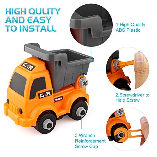 EpochAir Kids Construction Toys Set, 4 PCS Assembly Vehicles Boy Toys Construction Play Vehicles Trucks Car Toy, Including Excavator Crane Dumper Tank Truck for Kids Toddlers Children Boys and Girls