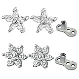 2Pairs Flower Dermal Top Surgical Steel Internally Thread Base Dermal Anchor Skin Piercing Jewelry (White)