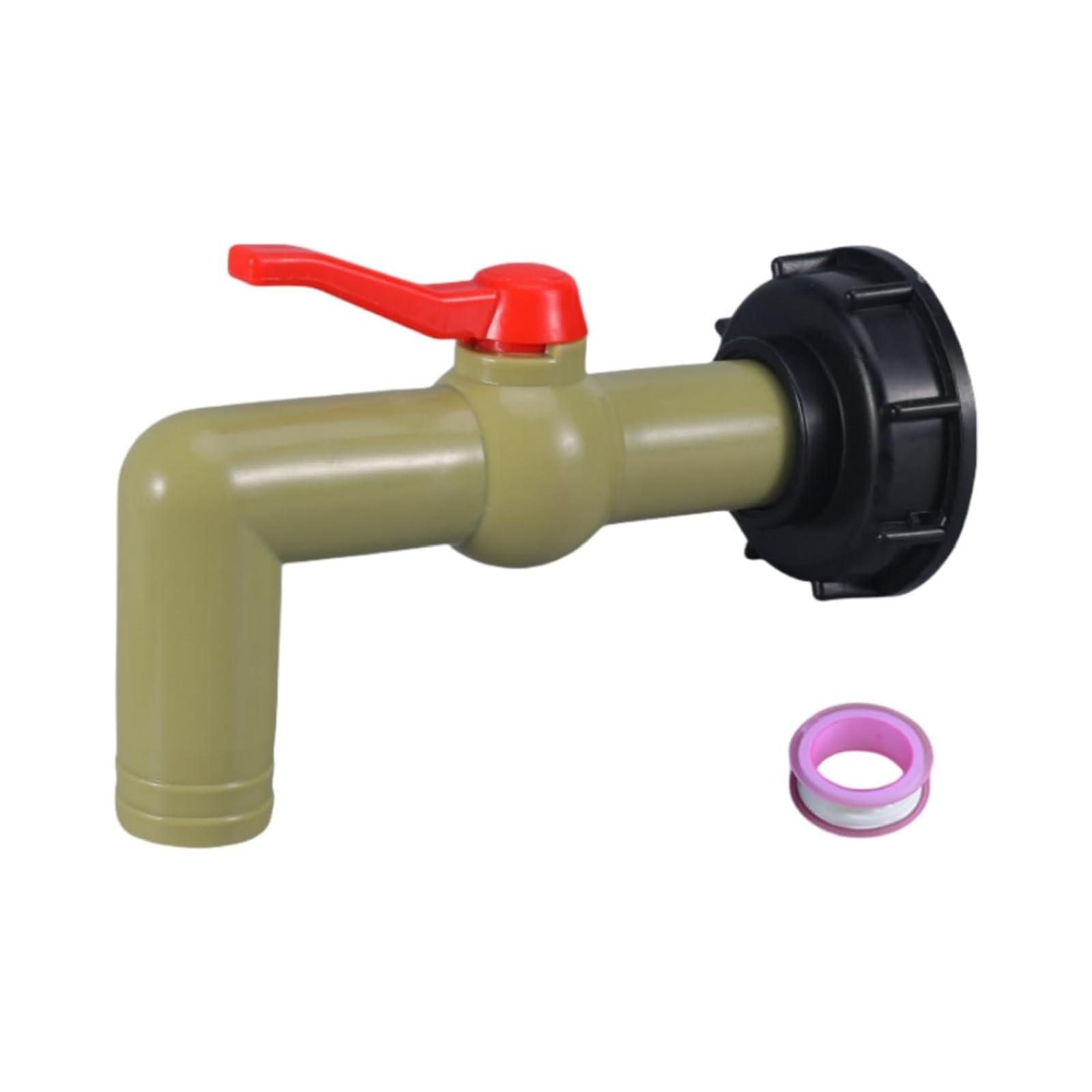 HayLEa S60x6 Tap for Garden Tank Emptying IBC, 90 Degree Spout, Compatible with 1000 Litre Rain Barrels, Brass, Inferred Finish (IF): Painted, Beige