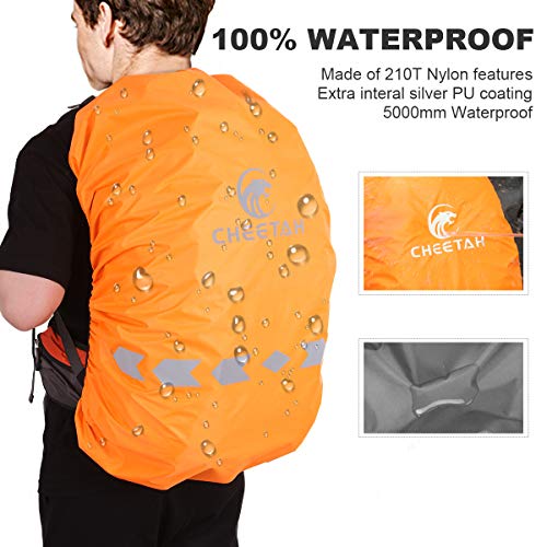 Cheetah Outdoor 100% Waterproof Backpack Rain Covers (45L-80L) with Adjustable Anti-Slip Cross Buckle Strap and Reflective Strip, Durable Strengthened Layer for Hiking, Hunting, Biking Orange-M
