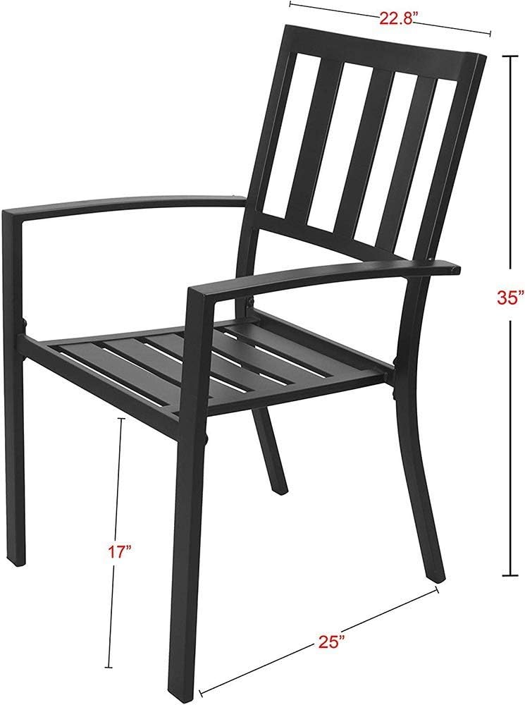 EMERIT Patio Wrought Metal Indoor Outdoor Stackable Dining Arm Chairs Set of 4,Black: Kitchen & Dining