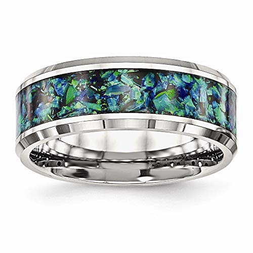 Chisel Stainless Steel Polished with Blue Imitiation Simulated Opal 8mm Mens Ring - Size 9.5 Gifts for Men