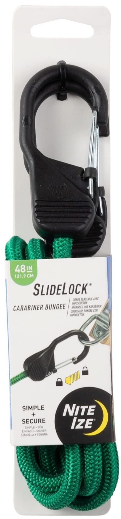 Nite Ize BSL48-17-R3 SlideLock Cord, Premium Bungee Tie-Down with Slide-to-Lock Steel Carabiner, 48 Inches, Green