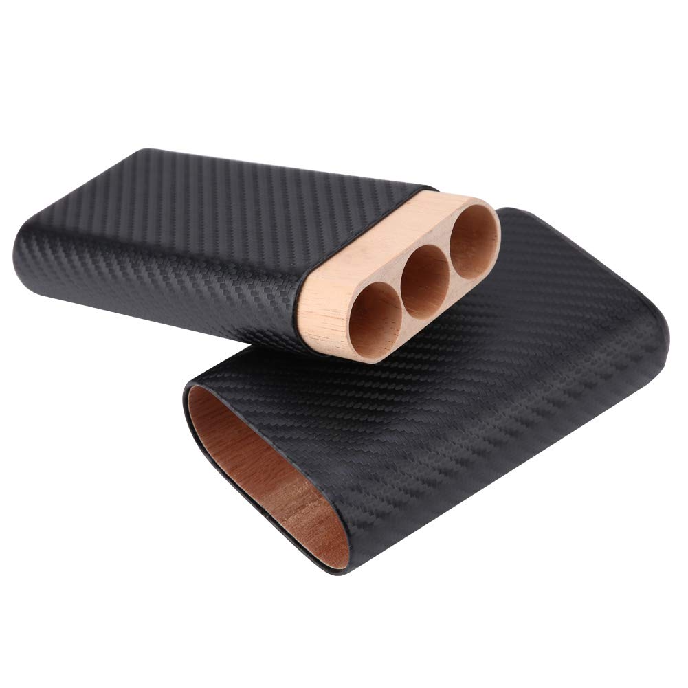 FTVOGUE 3 Tube Mini Portable Leather Cigar Humidor Wooden Cigar Accessories Container Storage Case