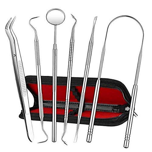 Dental Instruments, ElleSye 6 PACK Dental Choose, Stainless Metal Dental Package Set, Tongue Cleaner Mouth Mirror for Private Oral Care & Pet Use