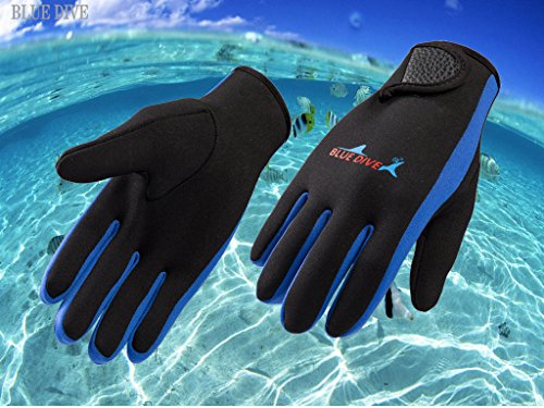NATYFLY Wetsuits Gloves Scuba Premium Neoprene 1.5mm Diving Gloves Five Finger Glove (Blue, Small)