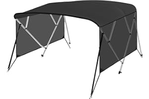 Joankaren Marine-Grade Canvas Bimini Top for Boats, UV-Resistant Sunshade with Detachable Side Curtains & Support Poles, Comp
