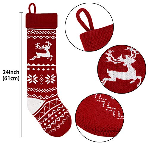 Aitbay Christmas Stockings, 24 inches Extra Long Snowman/Reindeer/Xmas Tree/Snowflake Knit Rustic Stocking Christmas Personalize for Xmas Decorations Clearance and Family Holiday Season Decor (4 Pack) - Thumbnail 2