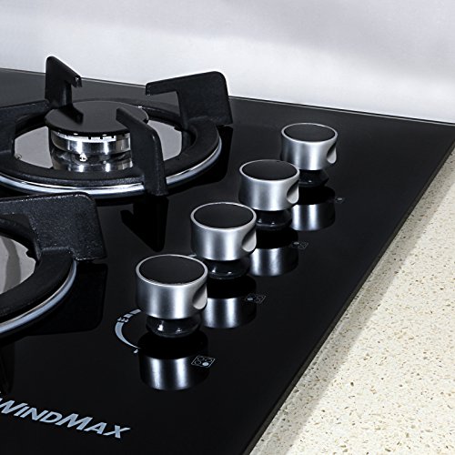 Windmax US Seller 24" 3.3KW Kitchen Glass Built-in 4 Burners Gas Hob Cooktop Cookware
