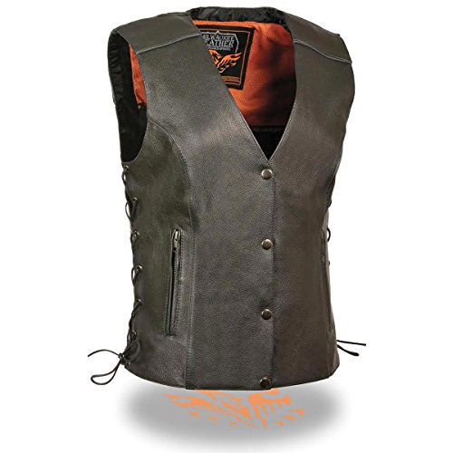 Milwaukee Leather Womens Side Lace Black Leather Vest with Reflective Piping - 3X-Large