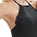 LAPAYA Women's Bathing Suit Scalloped High Neck Halter Backless 1 Piece Swimsuit, Black, Tag Size M=US Size 6-8
