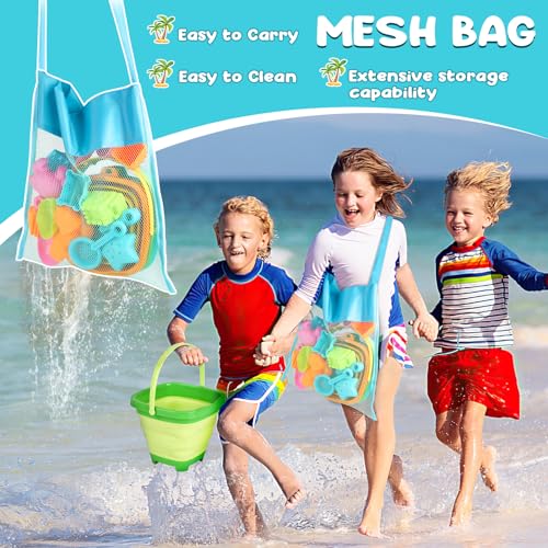 YIMORE Beach Games Children, 28 Pieces Sand Travel Toys with Folding Bucket Children, Sea Games for Children Boys Girls