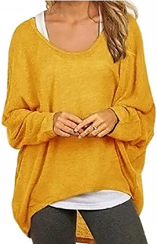 RJXDLT Women's Oversized Pullover Casual Batwing Sleeve Tee Off-Shoulder Shirts Loose Top Baggy Knits Yellow 2XL