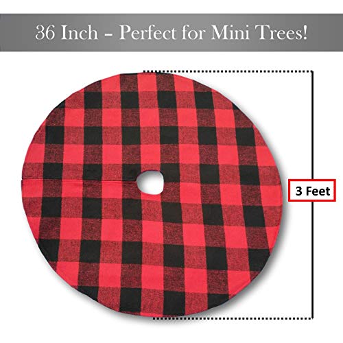 ATLIN Buffalo Plaid Christmas Tree Skirt - Larger 3 Inch Red and Black Checks for a Traditional Look - Machine Wash and Dry â€“ 3 ft and 4 ft Diameter Options