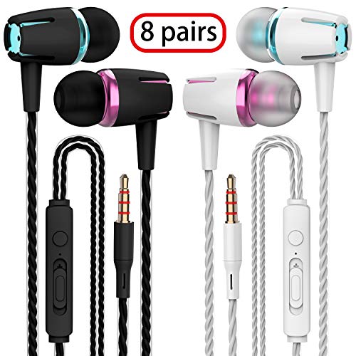 VPB Earbud Headphones with Remote & Microphone, in Ear Earphone Stereo Sound Noise Isolating Tangle Free for iOS and Android Smartphones, Laptops (Mixed Color 8 Pairs)