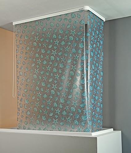 ECO-DuR 4024879003272 Kassetten ECK Duschrollo 137 x 62 cm weiß - Muschel blau