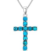 DOLIOX Genuine Turquoise Stone Cross Necklace, Sterling Silver Native American Vintage Religion Necklace Western Jewelry for Women