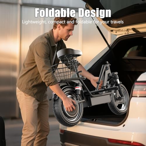 1400W Peak Motor Electric Scooter for Adults, 65 KM of Range Scooter with Seat, 48KM/H Top Speed, 48V Battery, Dual Suspension, Foldable E Scooter for Cargo, Commuting