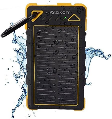 Solar Power Bank, ZiKON High Capacity Waterproof Portable 8000mAh Charger, Dual USB Solar Powered Battery Charger for iPhones, iPads, Samsung, Tablets, Cameras. Dustproof &amp; Shockproof (Yellow)