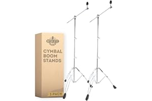 Rhythm Bytes Boom Cymbal Stands 2 Pack, Adjustable Height to 67" Tall, 2 Cymbal Stands With Hideaway Boom Arm, Convertible From Boom-to-Straight Stand, Perfect for Heavy Rides, Crashes & Toms, Chrome