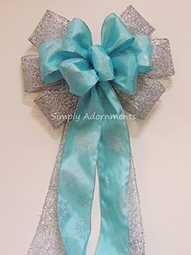 Turquoise Blue Silver Snowflakes Christmas Bow Blue Silver Winter Wonderland Wedding Pew Bow Elsa Birthday Party decoration Blue Birthday Snowflakes Party Decor Bridal Shower Decor Christmas Gifts Bow