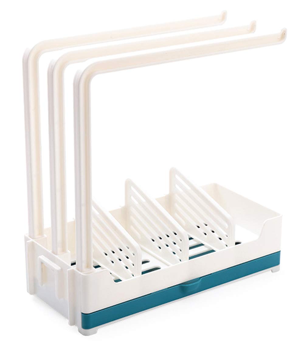 DMFSHI Sponge Holder, 1 Piece Caddy Sponge Rack, 3 Rag Hanging Rod and Caddy Sponge Holder with Drain Tray, Made of Plastic, be Placed on The Table or Hung on The Wall(Blue)