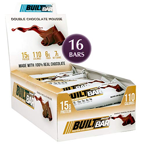 Built Bar - Double Chocolate Mousse Protein Bar - High Protein - Low Calorie - Low Fat - High Fiber - Energy Snack Bar - 16/Box
