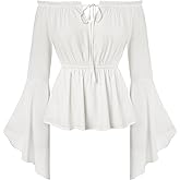 SCARLET DARKNESS Renaissance Shirt Women Peasant Blouse Bell Sleeve Off Shoulder Tops Pirate Costume