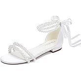 Pearl Flats Bridal Sandals Wedding Flats for Bride Open Toe Beach Wedding Shoes