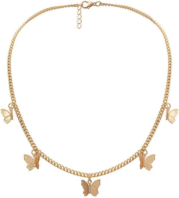 Cnebo Women Fashion Pendant Choker Necklaces, Simple Metal Short Chain Butterfly Pendant Chokers Jewelry with Adjustable Hook,Gifts for Womens Girls