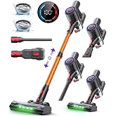 Cordless Vacuum Cleaners for Home, Self-Standing, 500W/45KPA/Max.40Mins | Lightweight Stick Vacuum for Home, LED Display and Green Headlights, 6-Stages Filtration, Vacuums for Hard Floor, Carpet