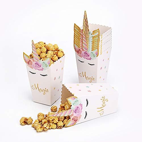 24 Pcs Unicorn Popcorn Boxes Party Favor Snack Candy Cookie Containers for Baby Shower or Birthday Party Supplies Decorations