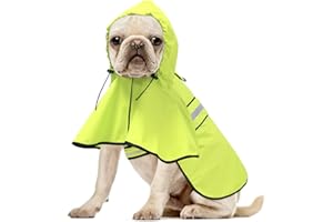 Ezierfy Waterproof Dog Rain Coat - Adjustable Hooded Dog Rain Jacket Raincoat, Reflective Lightweight Dog Slicker Poncho Raincoats (Neon Green, Medium)