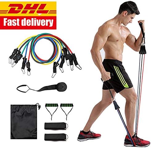 GOOTEKIL 11pcs/Set Fitness Resistance Bands - Exercise Tubes Practical Elastic Training Rope Yoga Pull Pilates Arm Leg Gym Stretch Workout Cordages with Handle Ankle Strap Home Exercise Equipment