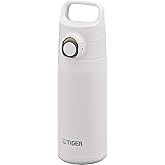 TIGER Water Bottle 16.9 oz (500ml), Ultra-Light Vacuum Insulated Travel Mug with Slanted Handle, One-Push Leak-Proof Lid, 18/8 Stainless Steel, MTA-J050WH, Smoke White