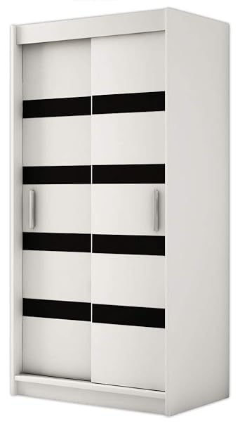 Kryspol Schwebetürenschrank Renato 1 100 Kleiderschrank mit Lacobel, Kleiderstange und Einlegeboden Schlafzimmer- Wohnzimmers