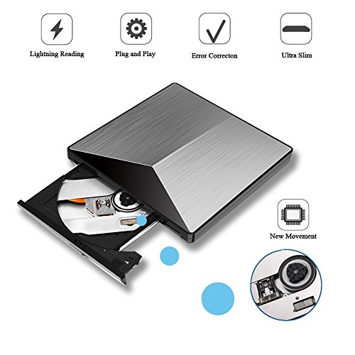 External DVD Drive, VikTck USB 3.0 CD DVD Burner Drive Writer Player Fire Prevention Aluminum and PC Ultra Slim Portable for Windows, Laptop, Mac, Macbook Air/Pro, Apple, Desktop, PC (Silver)