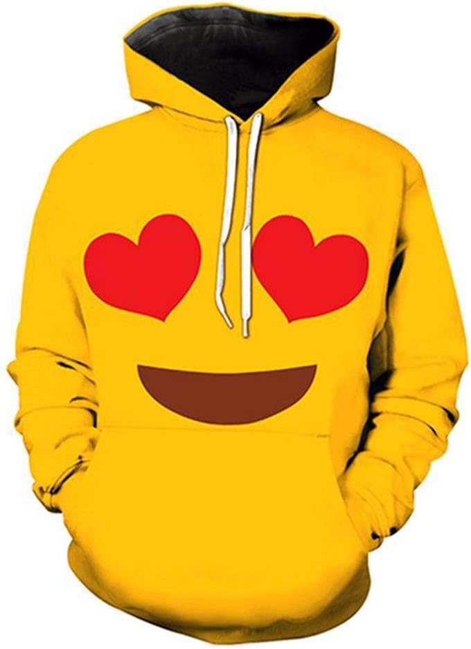 Men's Medium Cotton Blend Pullover Slim Hoodie Pullover Sweatshirt,Emoji Print Sports and Leisure Sweater