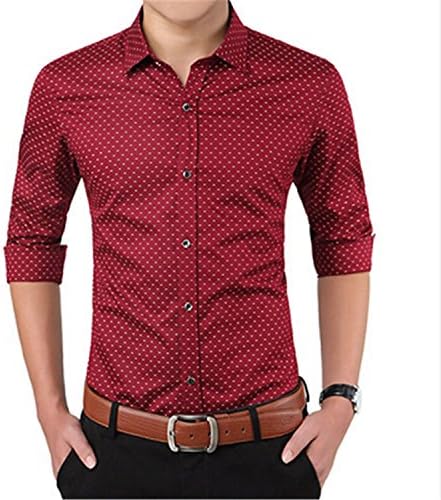 Musamk Dashing 2016 New Autumn Fashion Men Clothes Slim Fit Men Long Sleeve Shirt Men Polka Dot Casual Men Shirt Plus Size 5XL RedL High Grade