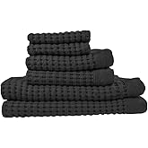 GILDEN TREE Waffle Towel Set Quick Dry Thin | 2 Bath Towels | 2 Hand Towels | 2 Washcloths, Modern Style (Faded Black)