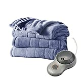 Sunbeam Heated Plush Electric Blanket, Twin Size, Lagoon Blue
