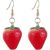 Cute Red Strawberry Dangle Drop Earrings Simulated 3D Fruit Strawberry Earrings Sweet Strawberrys Resin Earring Birthday Party Christmas Halloween Jewelry for Women