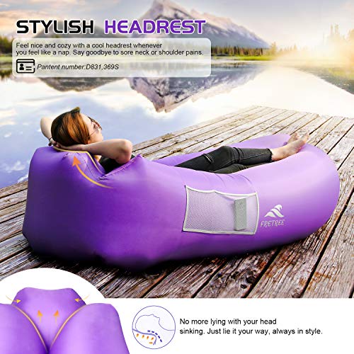 FRETREE Inflatable Lounger Air Sofa Hammock - Portable Anti-Air Leaking & Waterproof Pouch Couch and Beach Chair Camping Accessories for Parties, Travel, Camping, Picnics, Pool, Large, Purple