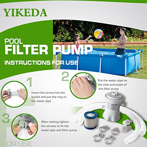 YIKEDA Ground Swimming Pool Filter Pump，300 GPH Pump Flow with a Filter