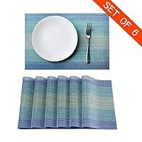 Familamb Placemats for Dining Table Set of 6 Woven Vinyl Washable Table Placemats Table Decoration Heat Insulation Stain Resistant Blue-Mottled