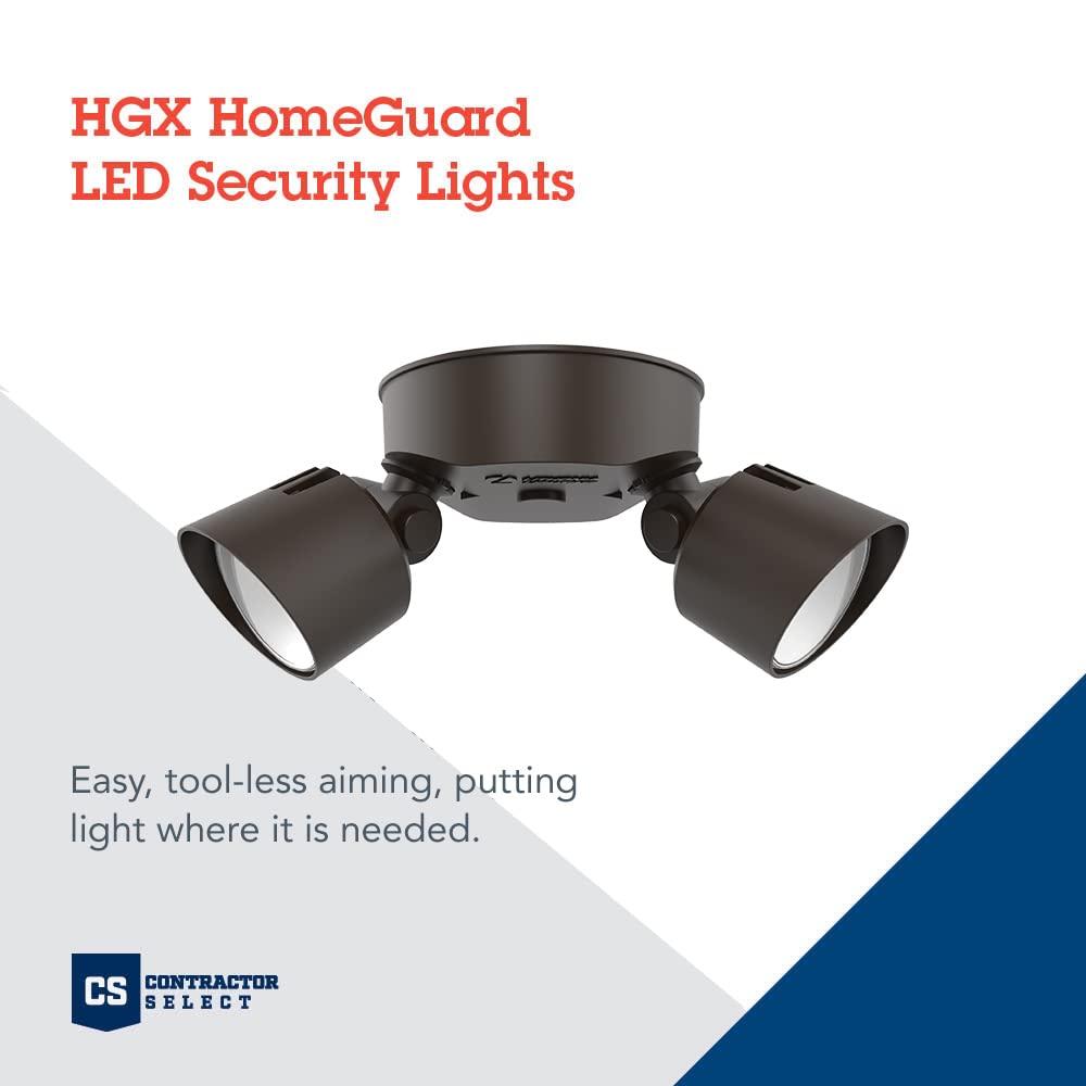 Lithonia Lighting HomeGuard 2-Light LED Outdoor Flood Lights, Wall or Ceiling Mount Outdoor Lights, 4000K Cool White, Round Heads, Dark Bronze (HGX LED 2RH 40K 120 DDB M2)
