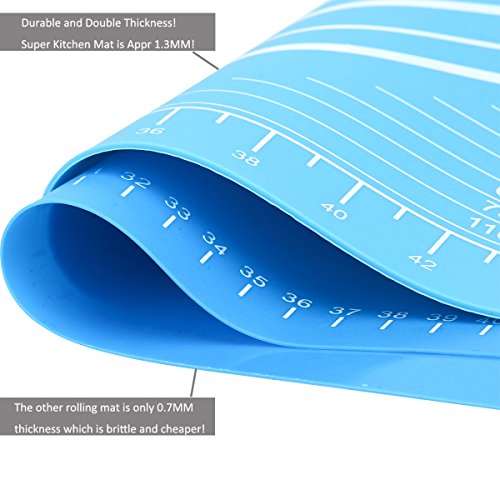 Silicone Pastry Mat Non Stick with Measurements（25.4''×17.7''）for Baking Mat Extra Large,Non Slip Silicon Dough Rolling Mat, Table/Countertop Placemats and Fondant/Pie Crust Sheet Blue - Thumbnail 3