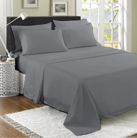 100% Egyptian Cotton Flat Sheet - 200 Thread Count Ultra-Soft Long Staple Bed Sheet, Luxury Hotel Quality Bedding - Shrinkage & Fade Resistant - Easy Care (Double, Grey)